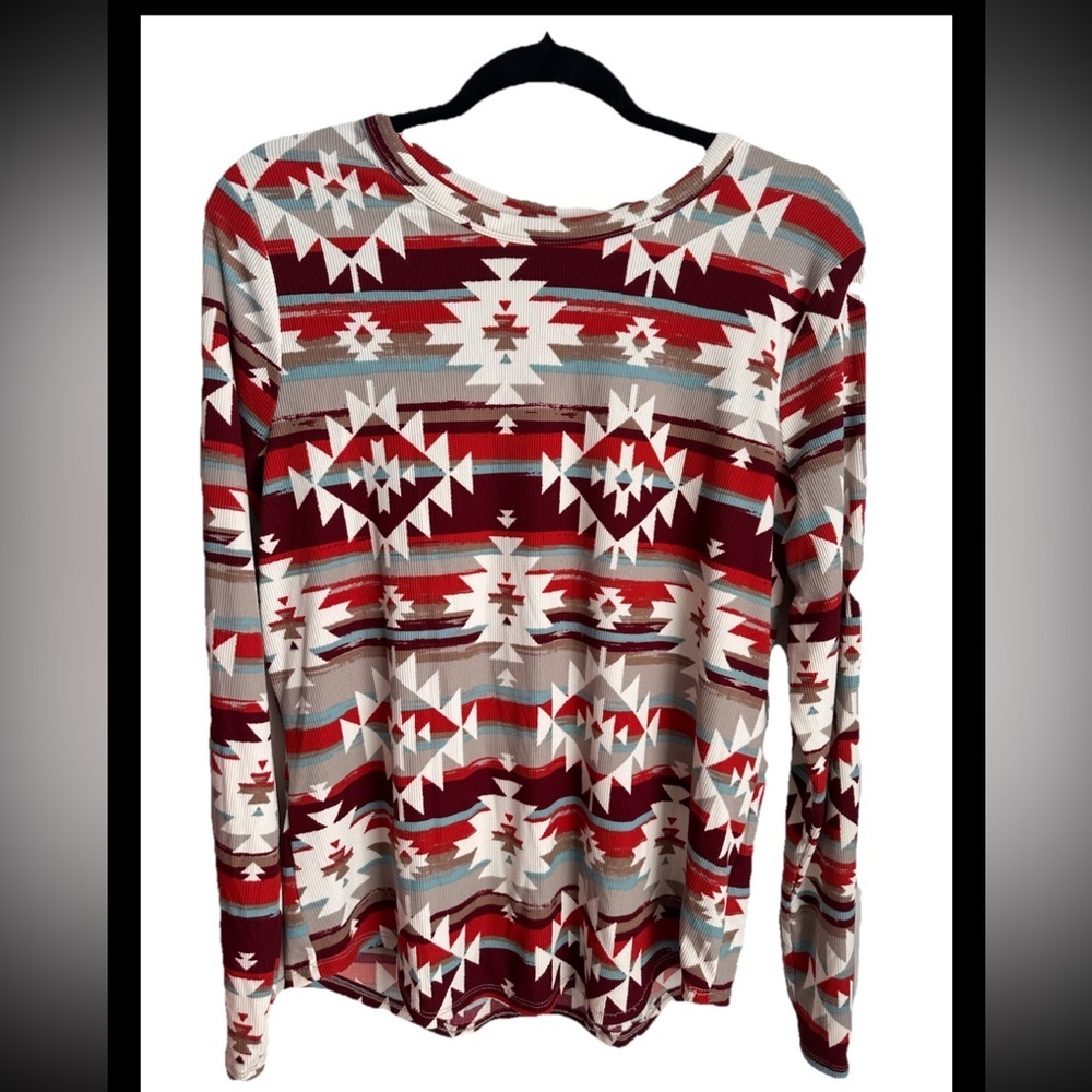 No Boundaries NOBO Top Shirt Women's Southwest Aztec Ribbed Long Sleeve XXXL 21